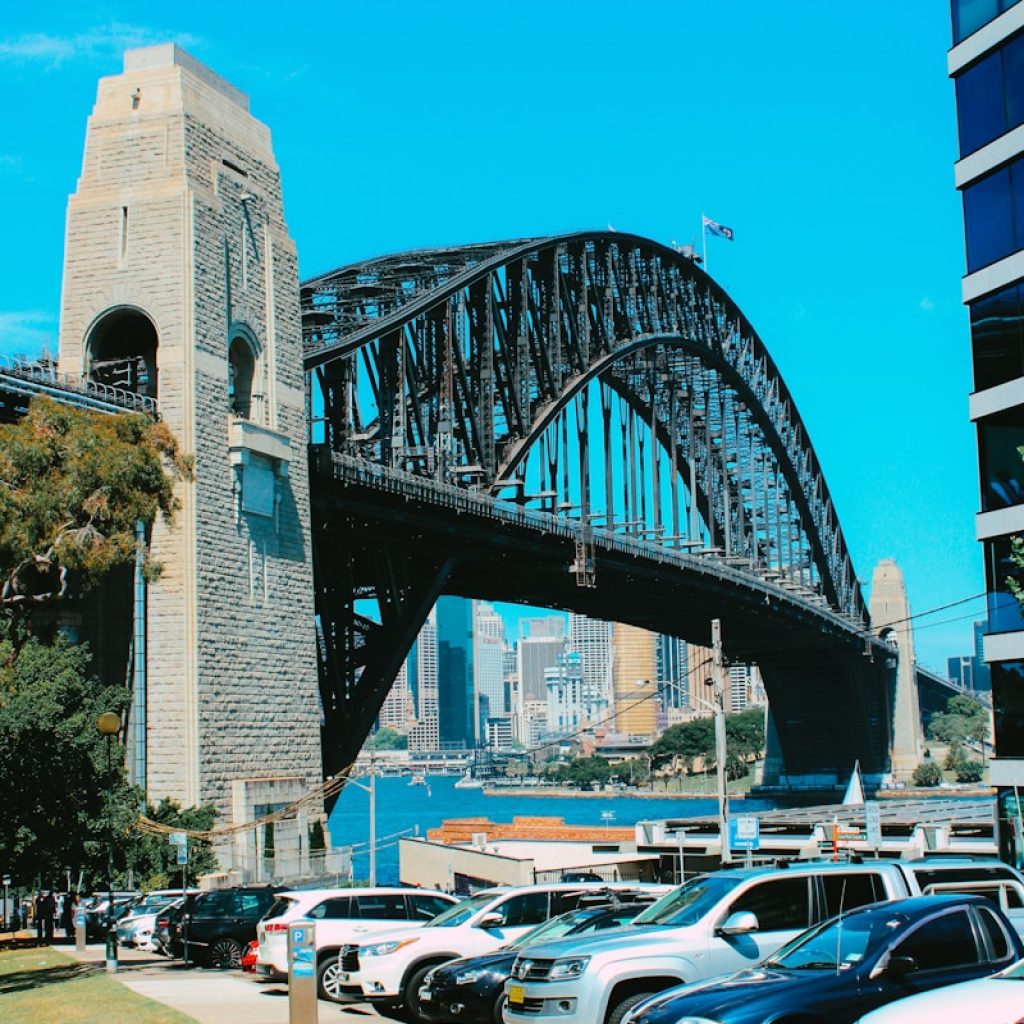 cars parked on side of the bridge during night time